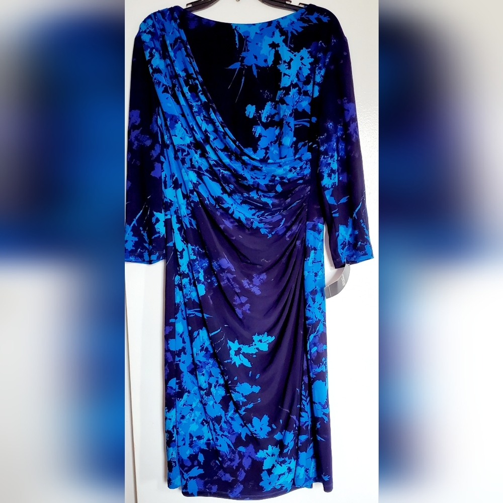 American Living Vibrant Blue Patterned Runched Dress